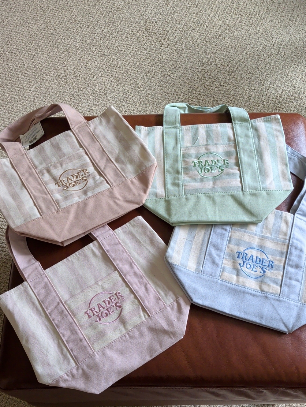 Trader Joe's Pastel Stripe Mini Tote Bag - Pink, Mint, Blue, Beige